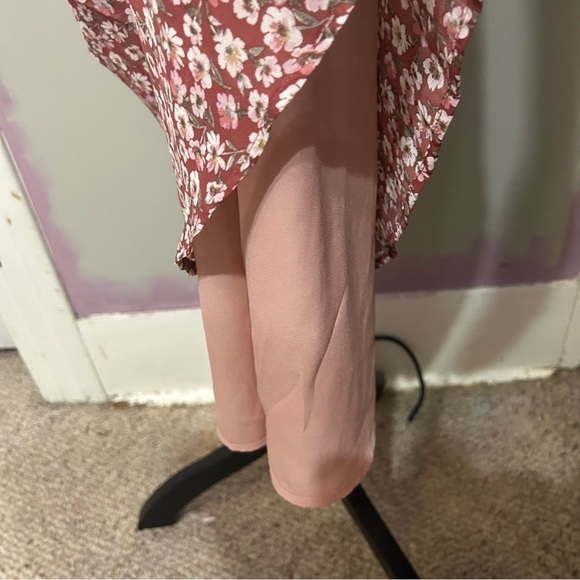 Anthropologie En Saison Red Ditzsy Midi Dress Sz XS Floral Chiffon Pleated Skirt - Picture 7 of 14